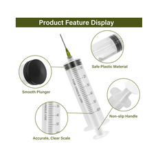 6Pcs 60ML Plastic Syringe with Measurement, Feeding, Needle, lab, Reusable syringes Set , with 6 Needle Caps, Ideal for Watering, Refilling, Oil or Glue Applicator, Feeding Pets