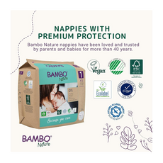 Bambo Nature Premium Eco Nappies – Size 1 Newborn (2–4 kg / 4–9 lb), 132-Pack