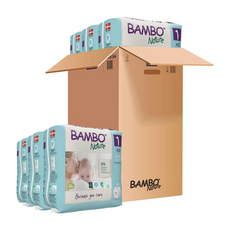 Bambo Nature Premium Eco Nappies, Eco-Labelled Newborn Nappies, Enhanced Leakage Protection, Secure & Comfortable Baby Nappies, Newborn Essentials - Size 1