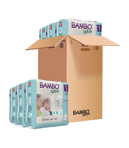 Bambo Nature Premium Eco Nappies, Eco-Labelled Newborn Nappies, Enhanced Leakage Protection, Secure & Comfortable Baby Nappies, Newborn Essentials - Size 1