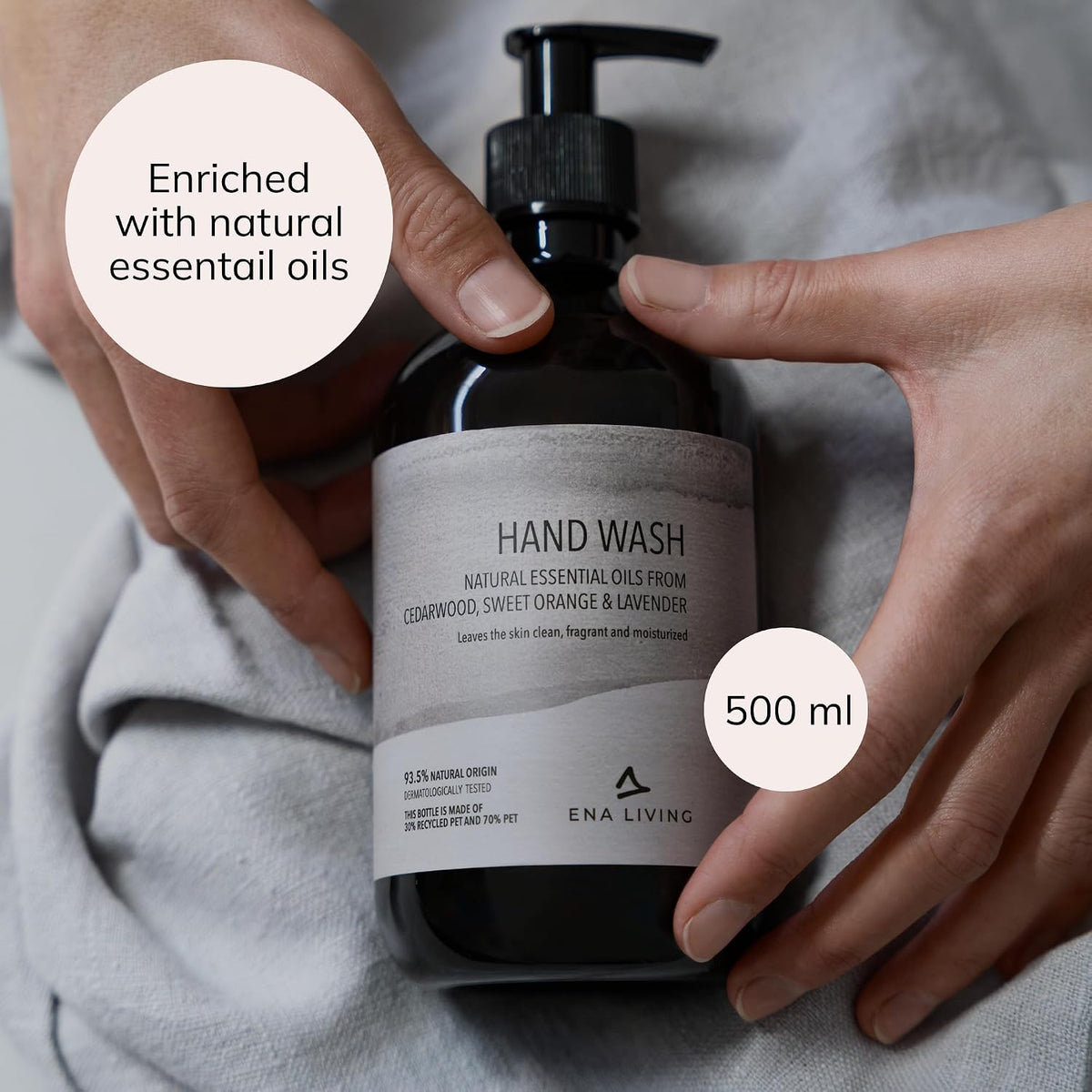 Hand Soap with Essential Oils, 500 ml, 1 Bottle of Liquid Hand Soap with Cedarwood, Sweet Orange & Lavender, Luxurious Hand Soap iHealthcare