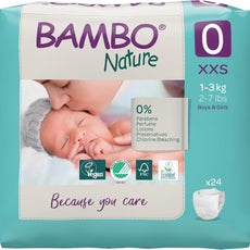 Size 0 Premium Eco Nappies, Premature (2-7lb/1-3kg) Pack of 24, XXS