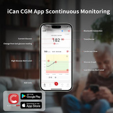 Sinocare iCan i3 Continuous Glucose Monitor 15 Days CGM Sensor Blood Sugar Monitoring Diabetes Management Smart Glucose Device Automatically Real-time 3 Minutes Readings Updates Tracking via App - iHealthcare