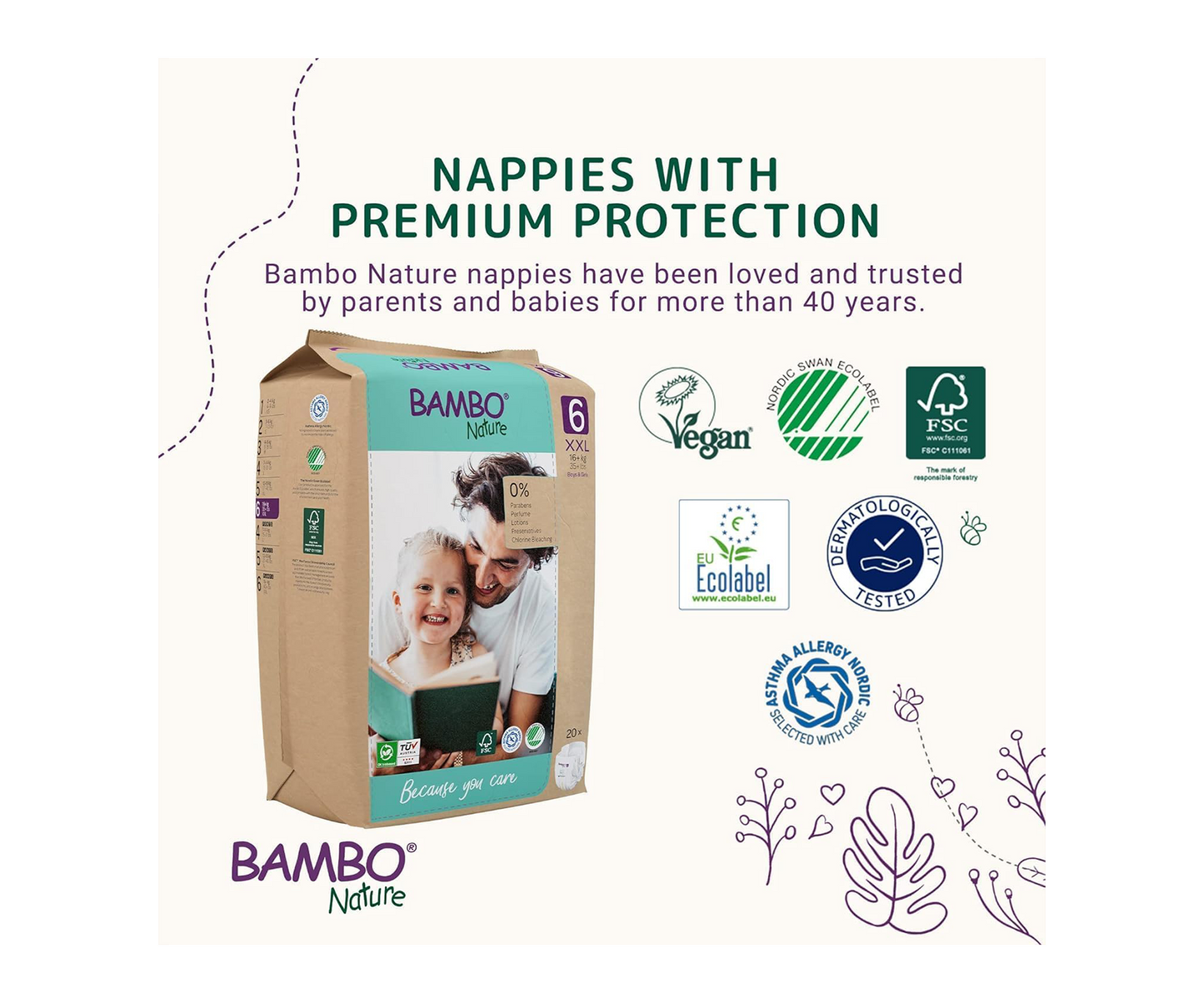 Bambo Nature Baby Diapers – Size 6 (16+ kg) – Pack of 6 (120 Nappies Total)