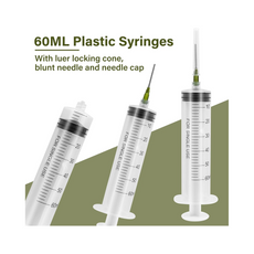 6Pcs 60ML Plastic Syringe with Measurement, Feeding, Needle, lab, Reusable syringes Set , with 6 Needle Caps, Ideal for Watering, Refilling, Oil or Glue Applicator, Feeding Pets