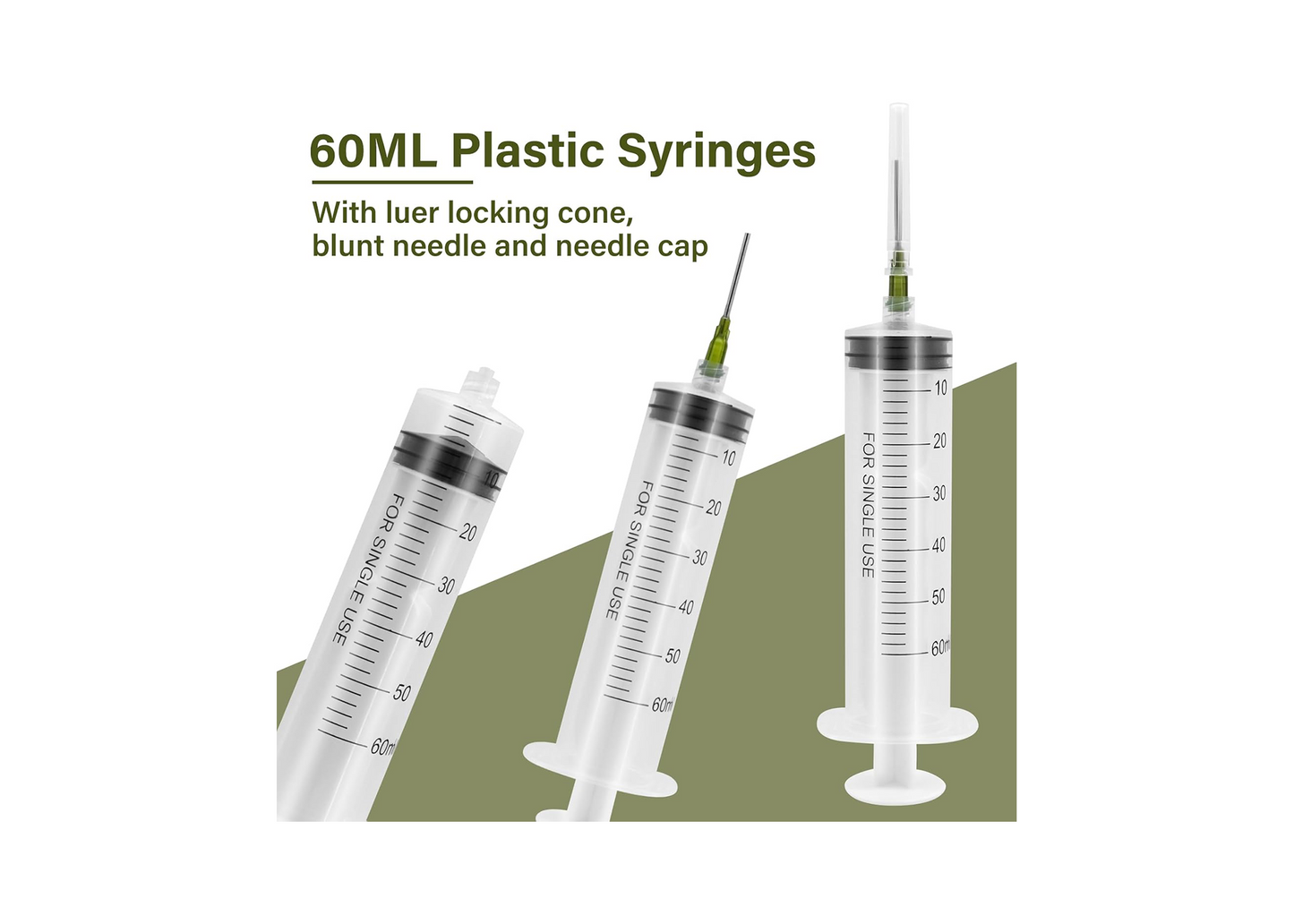 PEAKTOP 6Pcs 60ML Plastic Syringe with Measurement, Feeding, Needle, lab, Reusable syringes Set , with 6 Needle Caps, Ideal for Watering, Refilling, Oil or Glue Applicator, Feeding Pets