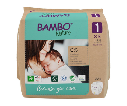 Bambo Nature Premium Eco Nappies – Size 1 Newborn (2–4 kg / 4–9 lb), 132-Pack