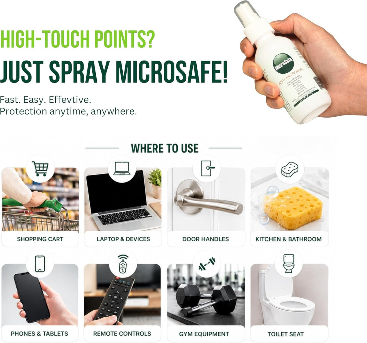 Antimicrobial Spray 120ml – Alcohol-Free Disinfectant for Hands, Face & Surfaces | Kills Bacteria & Viruses in 30 Seconds | Natural, Non-Toxic, No Smell, No Stickiness | Super-Oxidized Water iHealthcare