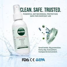 Antimicrobial Spray 120ml – Alcohol-Free Disinfectant for Hands, Face & Surfaces | Kills Bacteria & Viruses in 30 Seconds | Natural, Non-Toxic, No Smell, No Stickiness | Super-Oxidized Water Microsafe