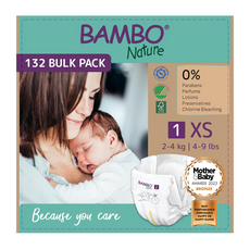 Bambo Nature Premium Eco Nappies – Size 1 Newborn (2–4 kg / 4–9 lb), 132-Pack