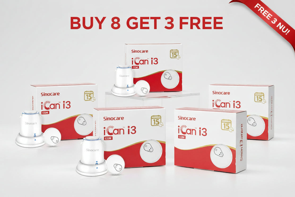 Sinocare iCan i3 Continuous Glucose Monitor 15 Days CGM Sensor Blood Sugar Monitoring Diabetes Management Smart Glucose Device Automatically Real-time 3 Minutes Readings Updates Tracking via App - iHealthcare