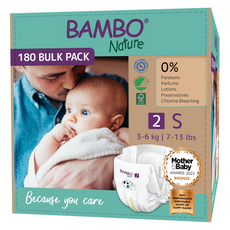 Bambo Nature Premium Eco Nappies – Size 2 Mini (3–6 kg / 7–13 lb), 180-Pack