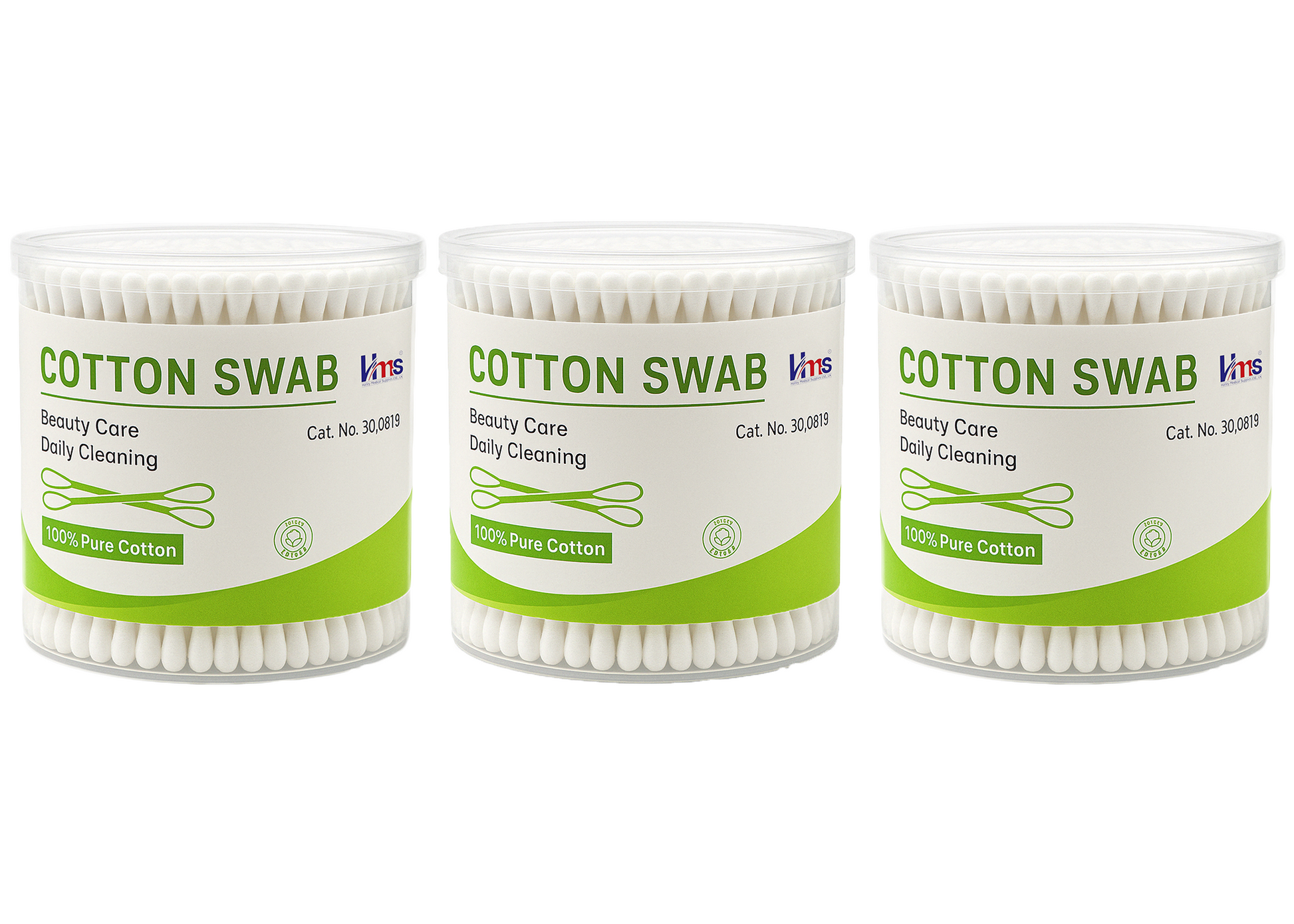 Halley Medical Supplies Ltd. Ear Buds - Pack of 3 (200 pcs each) - Round Thick Tips, 100% Cotton Swabs, Double-Tipped, Hygienic, Gentle, and Safe for Ears - Total of 900 Swabs - Assorted