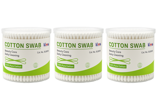 Halley Medical Supplies Ltd. Ear Buds - Pack of 3 (200 pcs each) - Round Thick Tips, 100% Cotton Swabs, Double-Tipped, Hygienic, Gentle, and Safe for Ears - Total of 900 Swabs - Assorted