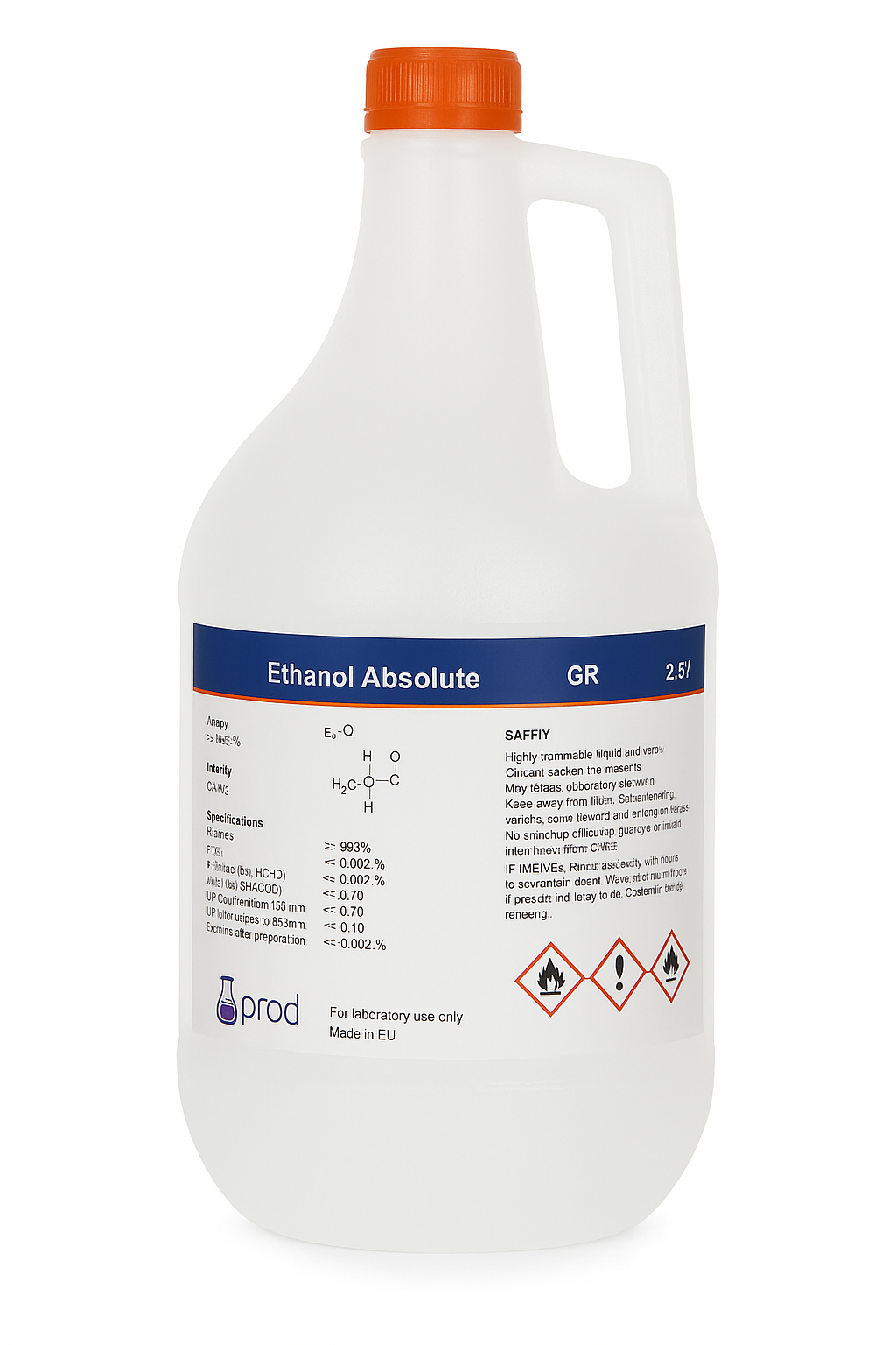 Eurolab Bottle of ethanol absolute GR on a white background