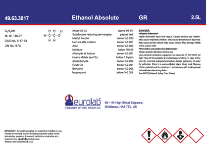 Ethyl Alcohol (Ethanol Absolute) 99.9% Sanitizing Pure Liquid 2.5 litre