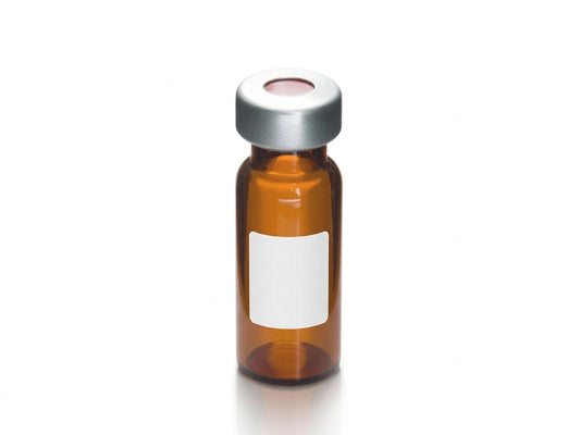 1.5ML Amber crimp neck vial with Write on spot, Crimp top alaminium cap (Pack of 100) Eurolab