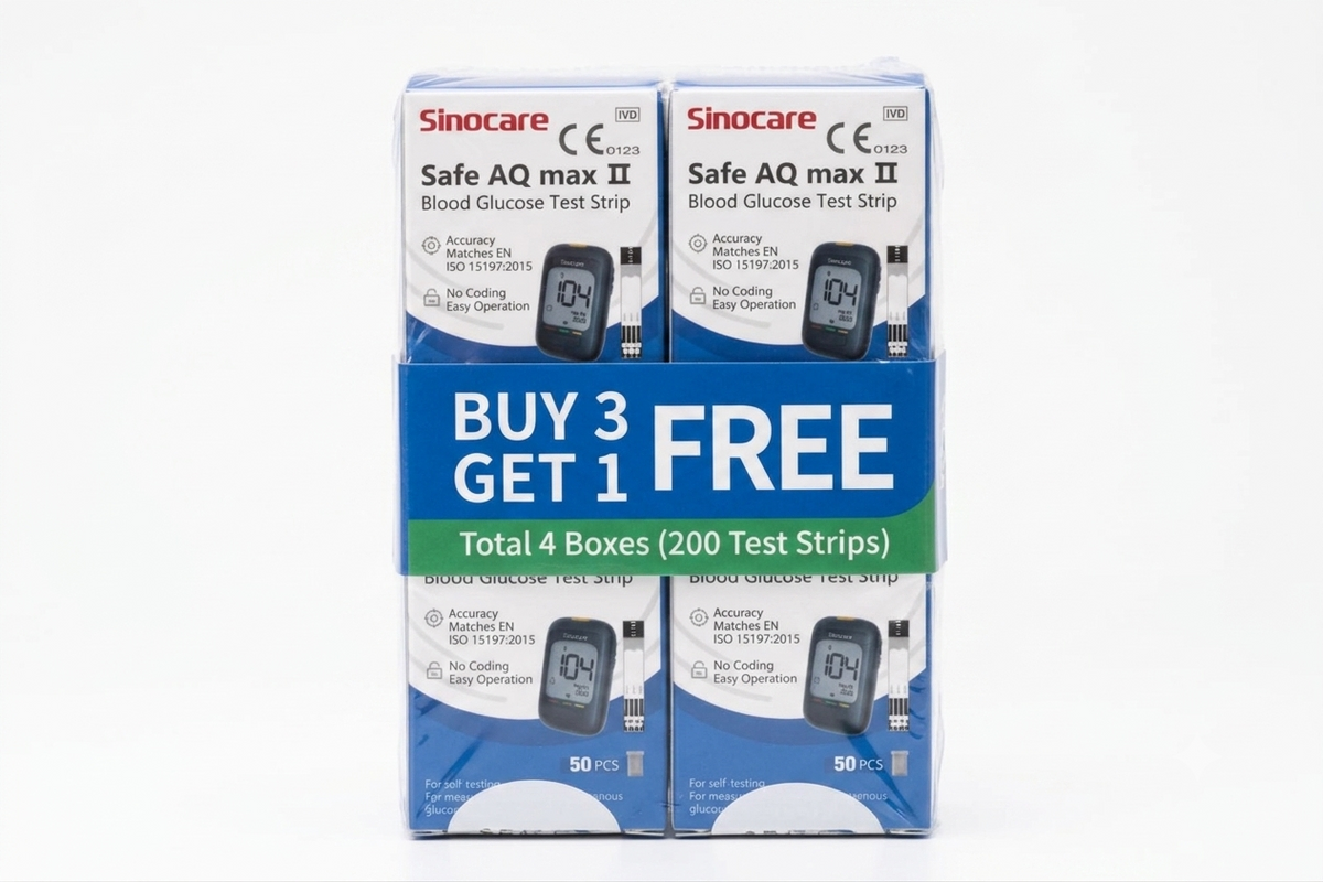 Sinocare Safe AQ MAX Test Strips Value Pack – Buy 3 Boxes, Get 1 FREE (4 x 50 Count) Sinocare
