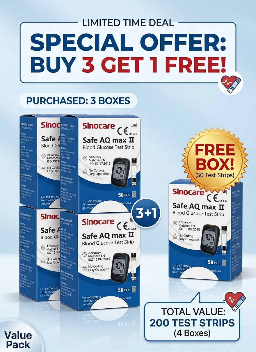 Sinocare Safe AQ MAX Test Strips Value Pack – Buy 3 Boxes, Get 1 FREE (4 x 50 Count) Sinocare