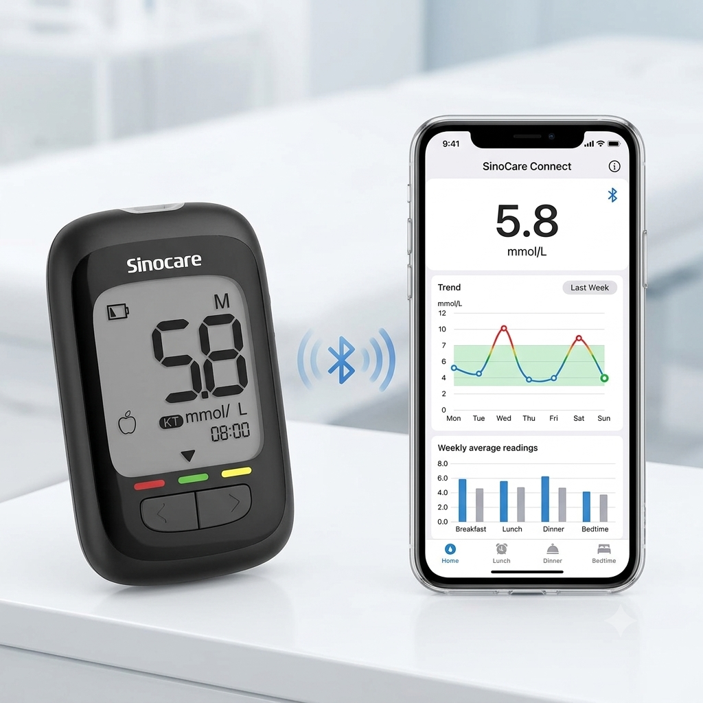 Sinocare Safe AQ Smart II – Bluetooth-Enabled with Mobile App (iOS & Android)
