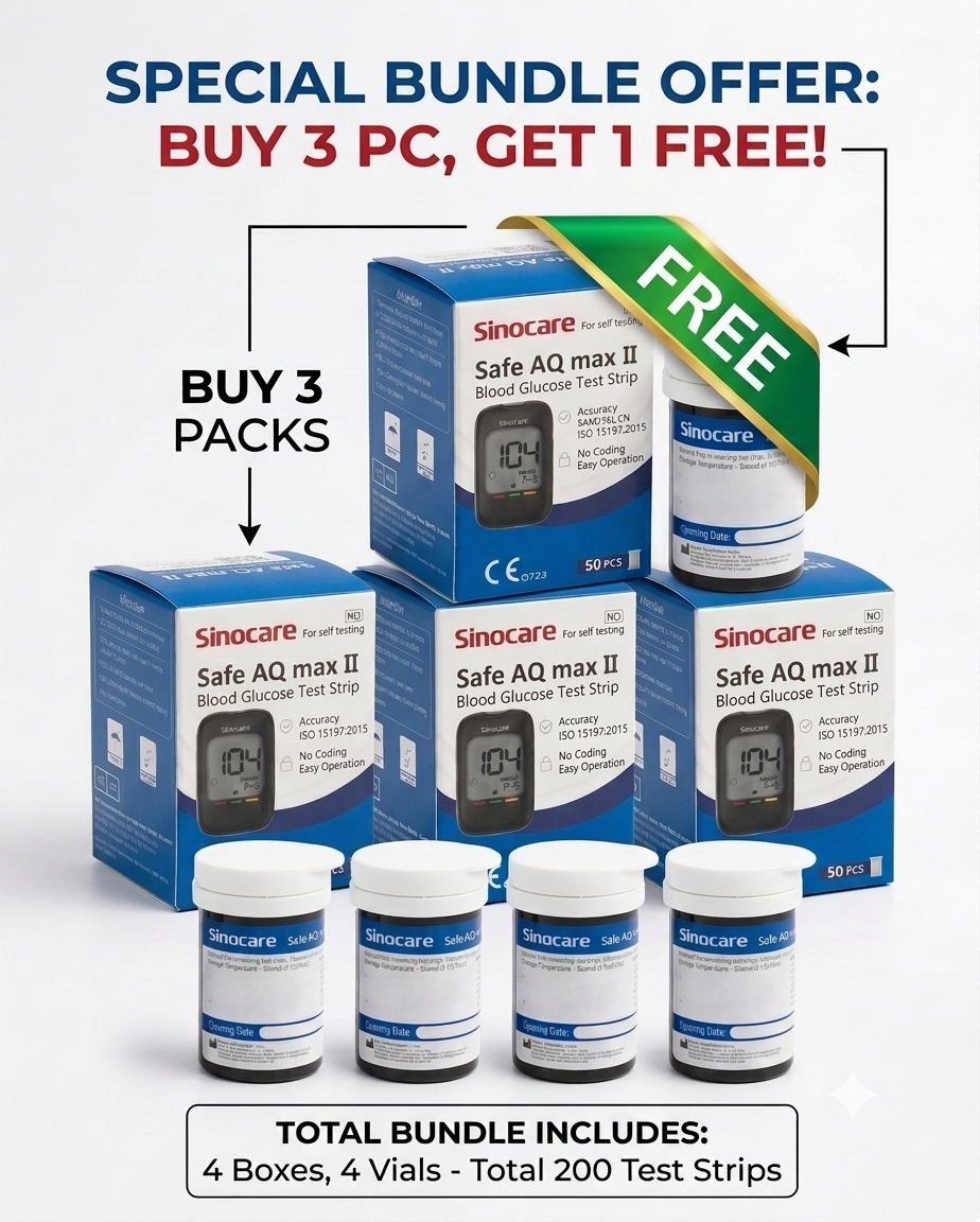 Sinocare Safe AQ MAX Test Strips Value Pack – Buy 3 Boxes, Get 1 FREE (4 x 50 Count) Sinocare