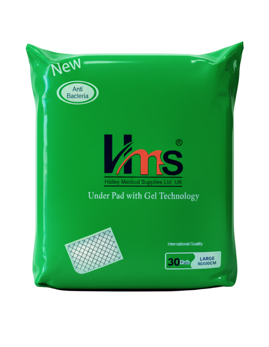 Green package of Hms under pad with gel technology on a white background