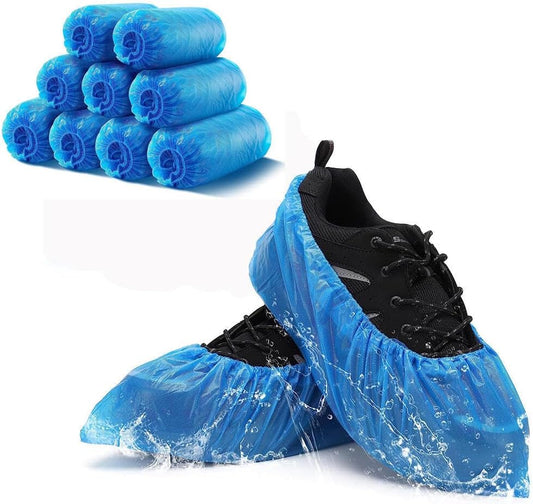 Shoe Cover Disposable Blue Plastic Recyclable Shoe Booties Waterproof Shoe and Boot Covers Durable Shoe Protectors One Size Fits All Covers (100 Packs/50 Pairs)