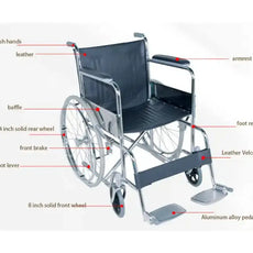 Halley Medical Supplies Ltd. HMS Heavy-Duty Chromed Steel Standard Wheelchair – for Adults, Seniors, and Disabled Individuals, Weight Capacity 100 Kg