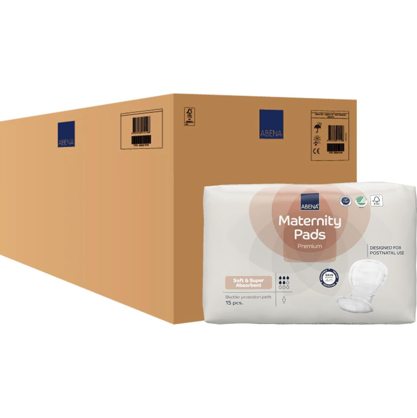 Abena Postpartum Maternity Pads for Women – Maximum Absorbency, Ultra-Soft Disposable Pads for Heavy Postpartum Bleeding, After Birth & Incontinence Care – 15 Count Abena