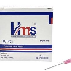 Box of Halby Medical Supplies disposable sterile needles with a needle on a white background