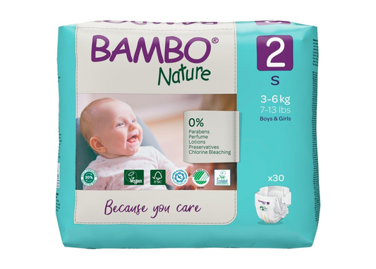 Size 2 Nappies Premium Eco Nappies, Eco-Labelled Sustainable Nappies, Enhanced Leakage Protection, Secure & Comfortable Baby Nappies, Secure & Comfortable - (7-13lb/3-6kg), Mini, 30PK