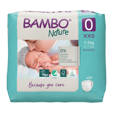 Size 0 Premium Eco Nappies, Premature (2-7lb/1-3kg) Pack of 24, XXS