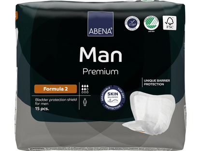 Man Formula 2 Incontinence Pads for Men, Eco-Labelled Mens Incontinence Pads, Extra Protection, Breathable & Comfortable with Fast Absorption, Discreet - 700ml Absorbency, 15PK