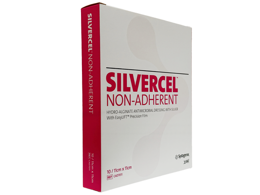 Silvercel Non-Adherent Antimicrobial hydro-alginate dressing aids in sustaining a moist wound environment 11cm x 11xm (Pack of 10)