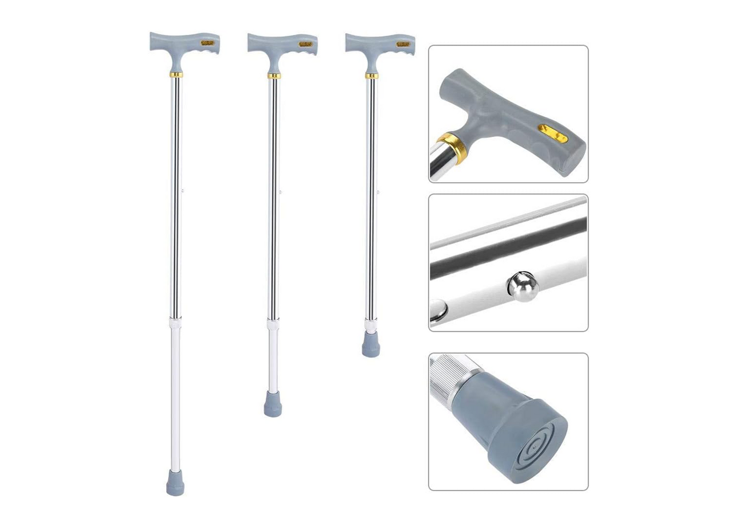 Naroote Aluminum Alloy Walking Stick – 10-Level Safety Adjustment (Silver, 24–38in)