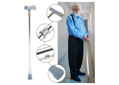 Naroote Aluminum Alloy Walking Stick – 10-Level Safety Adjustment (Silver, 24–38in)